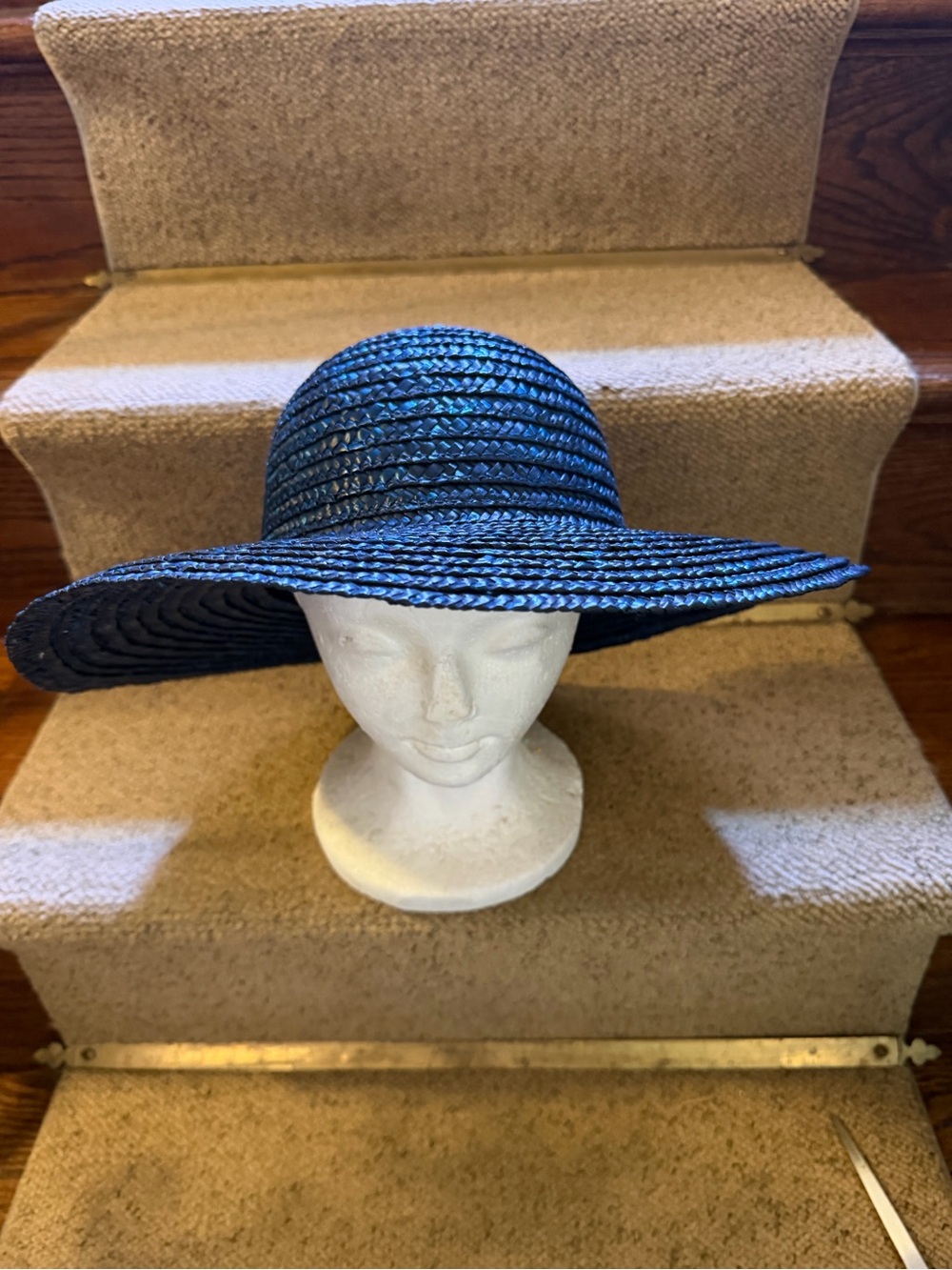 Wide Brim Straw Sun Hat - Navy